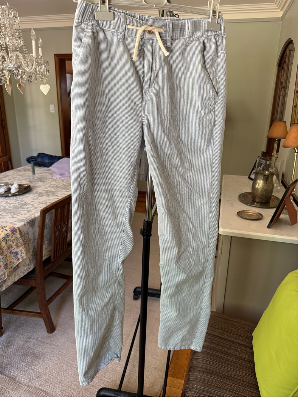 Benetton Boys Light Blue Seersucker Chino Pants Size 13-14 Beach Coastal
